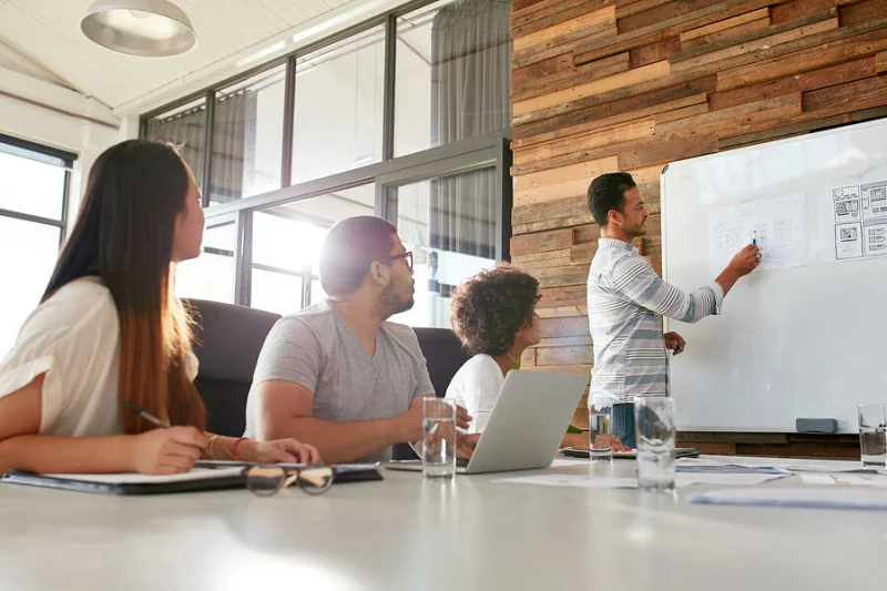 businessman giving creative presentation businessman giving creative presentation